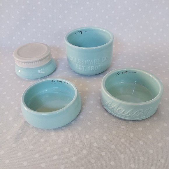 Cost Plus World Market Blue Ceramic Mason Jar Style Stackable Measuring Cups - Picture 10 of 11